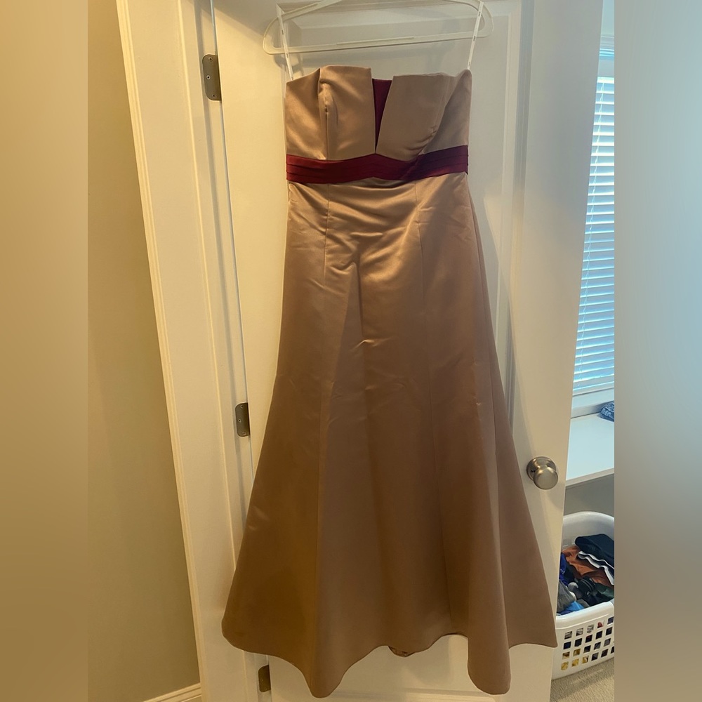 Champagne and wine satin bridesmaid dress